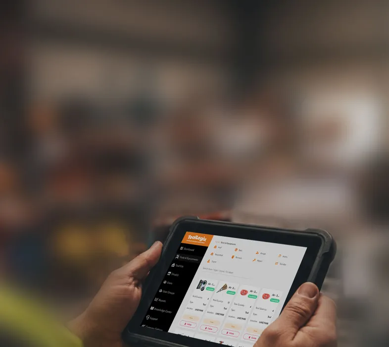 Construction pro using ToolLogix on a tablet at a job site