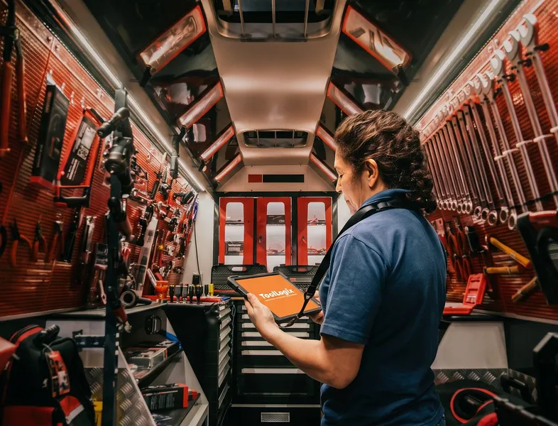 ToolLogix tablet inside a stocked tool van