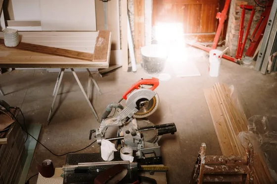 Camera viewfinder showing a miter saw