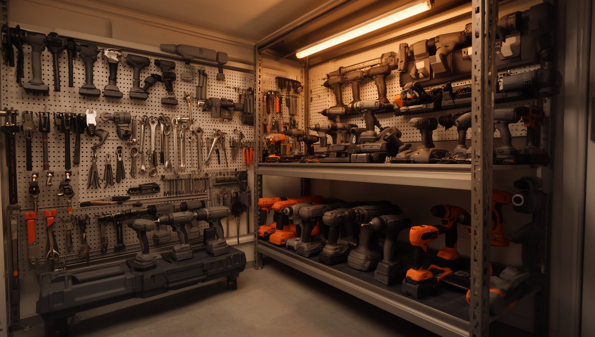 Construction gang box organized with tools ready for checkout