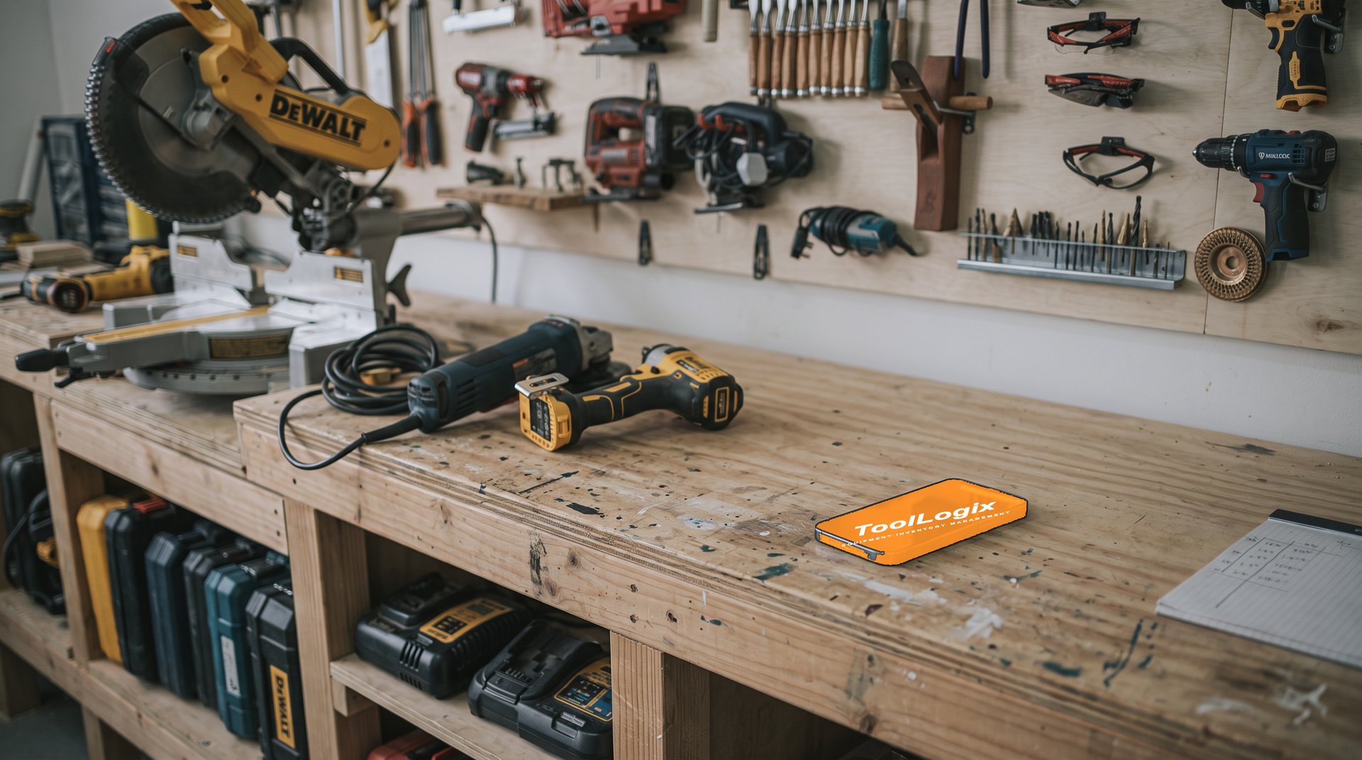 Organized municipal workbench with tools ready for checkout