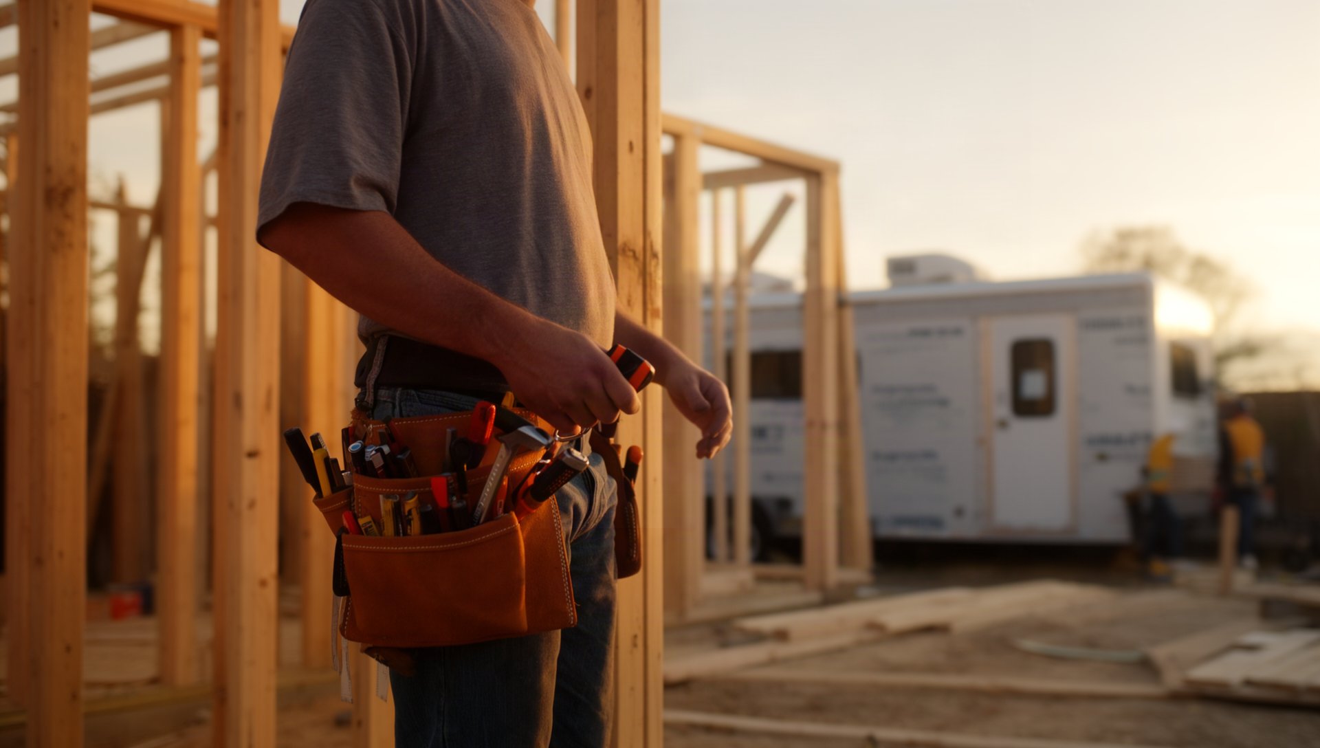 Construction crew checking out tools from a jobsite tool trailer using ToolLogix