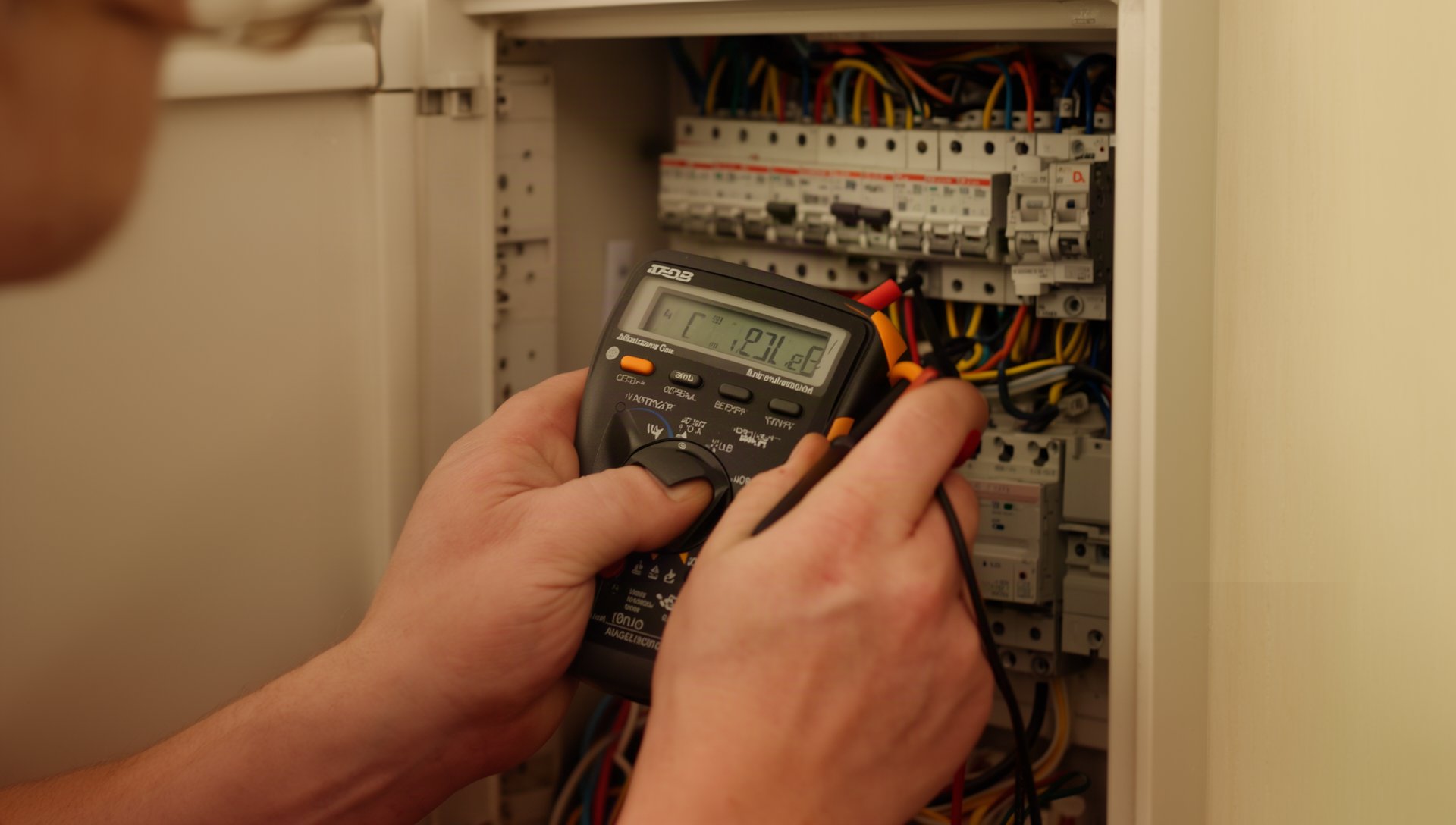 Electrician checking out a meter from van shelving using ToolLogix