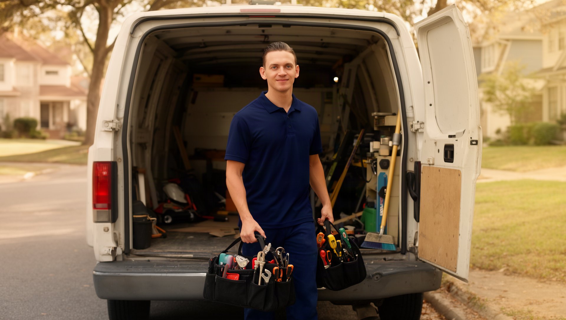 Service technician loading tools into a work van using ToolLogix