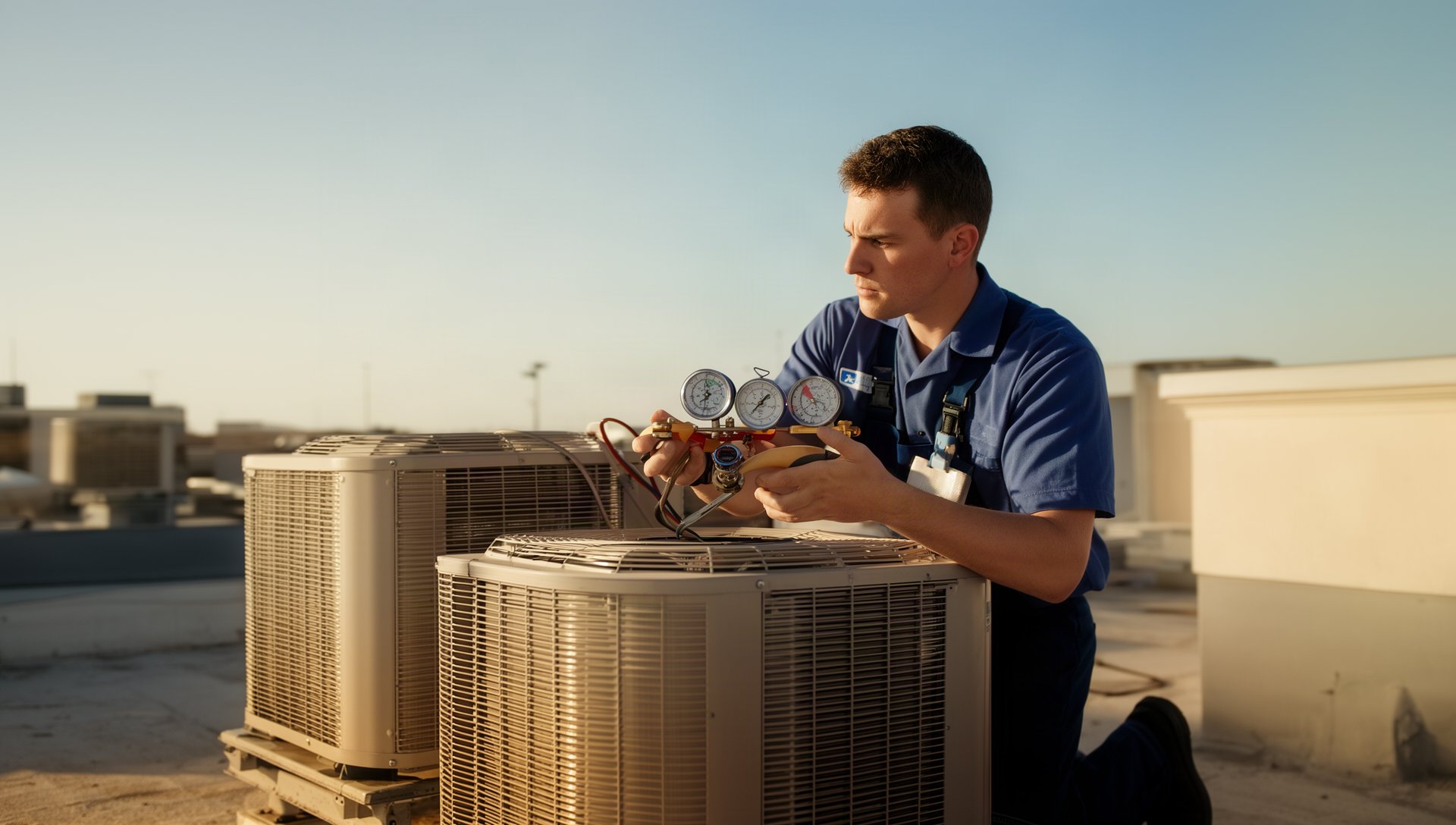 HVAC technician loading gauges and equipment into a service van using ToolLogix